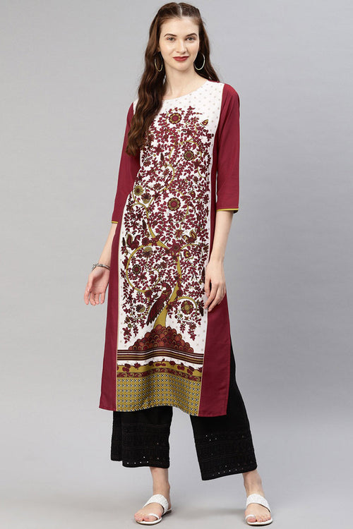 Ahika Women Brown Color Crepe Fabric Trendy Printed A Line Kurta