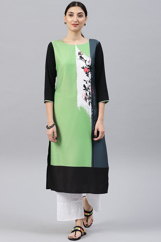 Ahika Women Green Color Crepe Fabric Trendy Printed A Line Kurta