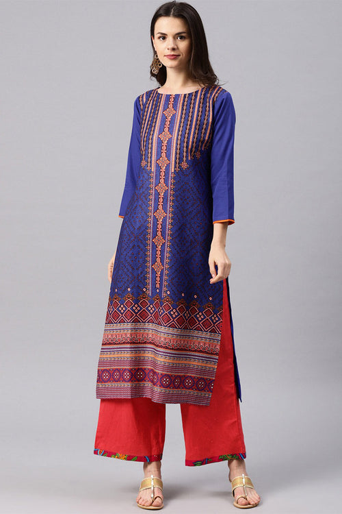 Ahika Women Blue Color Crepe Fabric Trendy Printed A Line Kurta