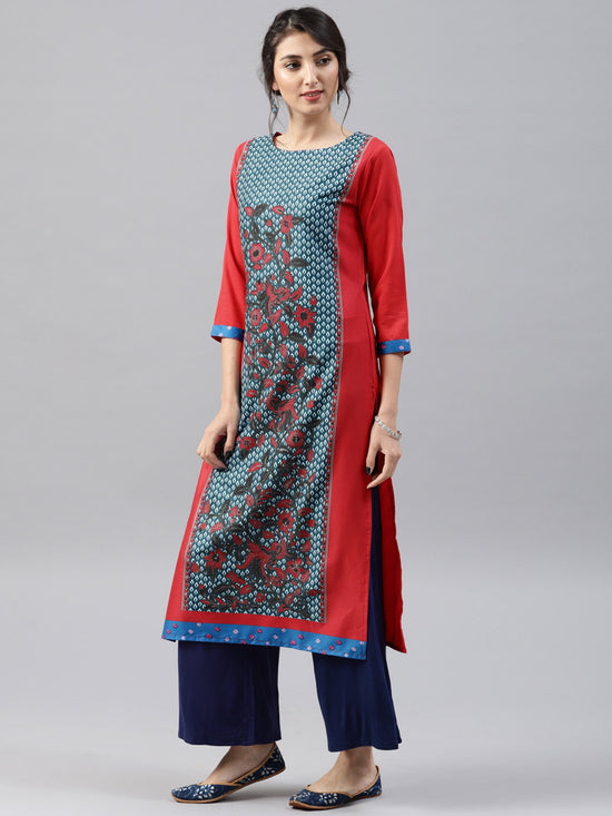 Ahika Women Casual Wear Red Color Crepe Fabric Printed Trendy Kurti