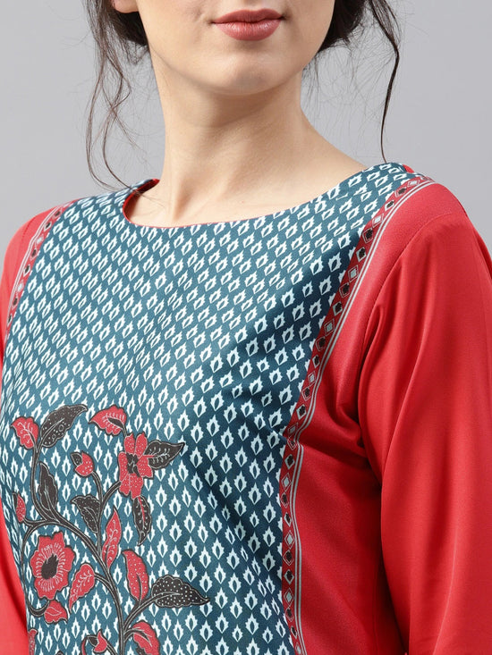 Ahika Women Casual Wear Red Color Crepe Fabric Printed Trendy Kurti