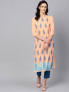 Ahika Women Crepe Fabric Peach Printed Fancy Daily Wear Kurti