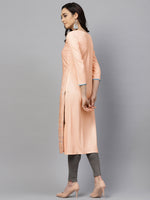 Ahika Women Peach Coloured Printed Straight Kurta