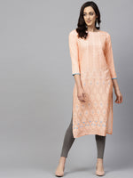 Ahika Women Peach Coloured Printed Straight Kurta