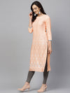 Ahika Women Peach Coloured Printed Straight Kurta