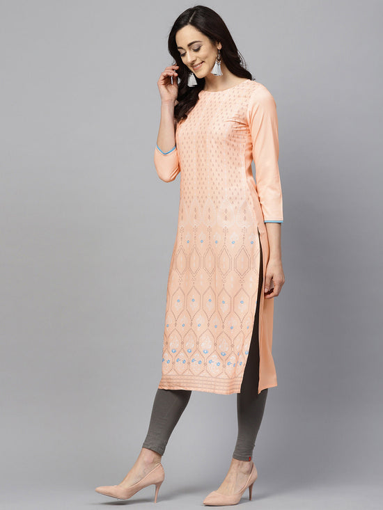 Ahika Women Peach Coloured Printed Straight Kurta