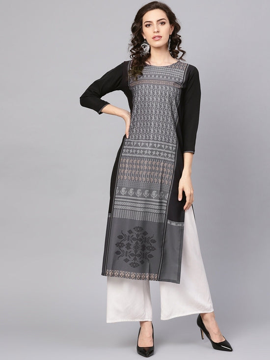 Ahika Women Crepe Fabric Black Color Printed Fancy Daily Wear Kurti