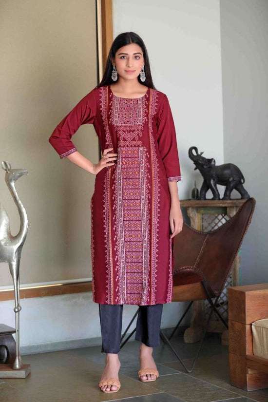 Ahika Women Crepe Maroon Printed Fancy Daily Wear Kurti