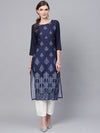 Ahika Women Casual Wear Crepe Fabric Navy Blue Color Trendy Kurti