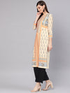 Ahika Women Crepe Fabric Beige Color Printed Fancy Daily Wear Kurti