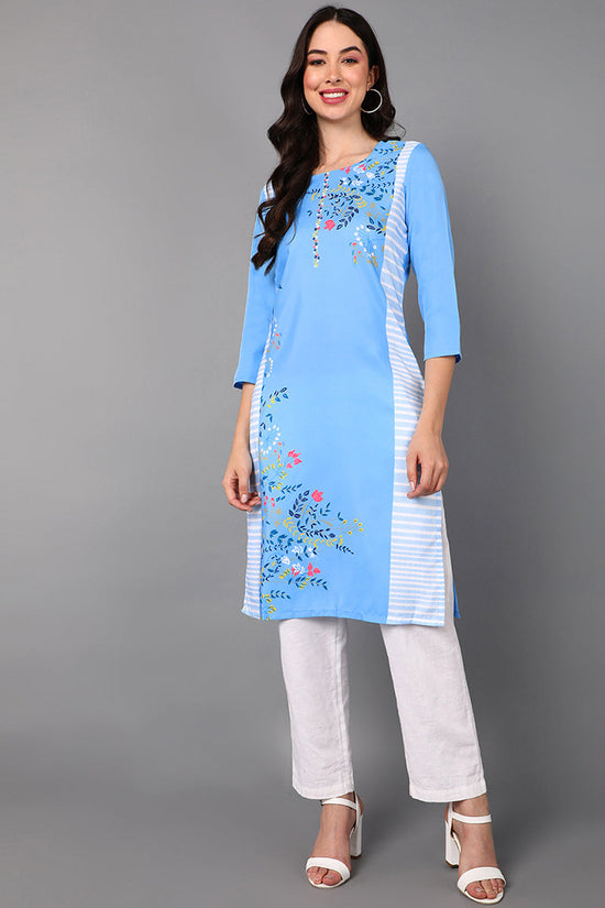 Ahika Women Blue Floral Embroidered Thread Work Kurta