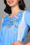 Ahika Women Blue Floral Embroidered Thread Work Kurta