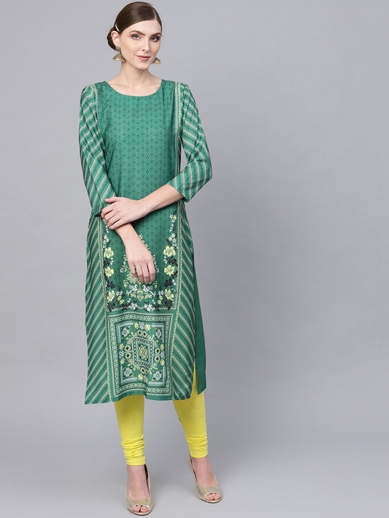 Ahika Women Crepe Fabric Printed Simple Function Wear Green Color Kurti