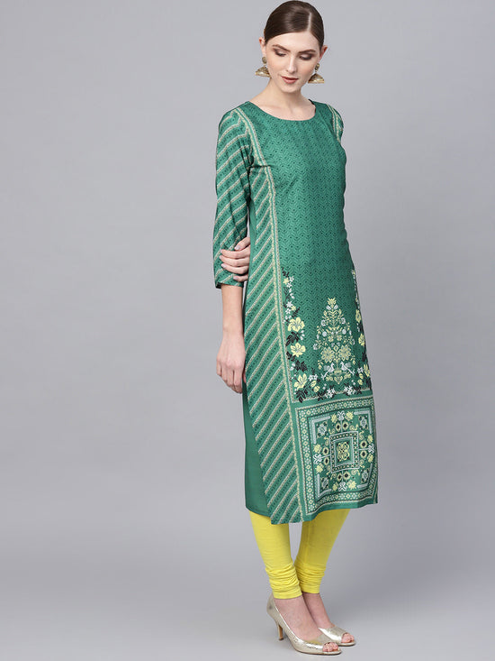 Ahika Women Crepe Fabric Printed Simple Function Wear Green Color Kurti