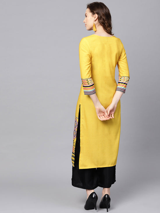 Ahika Women Crepe Fabric Trendy Festive Wear Yellow Color Printed Kurti 1