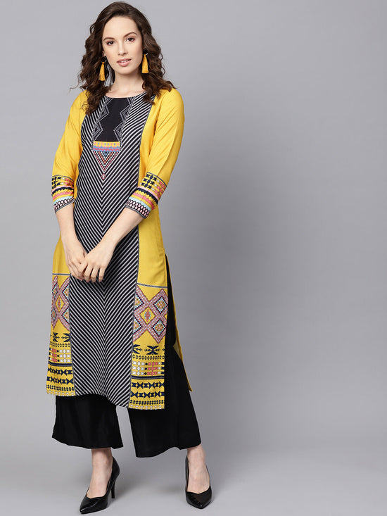 Ahika Women Crepe Fabric Trendy Festive Wear Yellow Color Printed Kurti 1