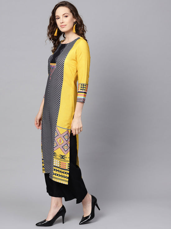 Ahika Women Crepe Fabric Trendy Festive Wear Yellow Color Printed Kurti 1