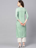 Ahika Women Casual Wear Crepe Fabric Sea Green Color Trendy Kurti