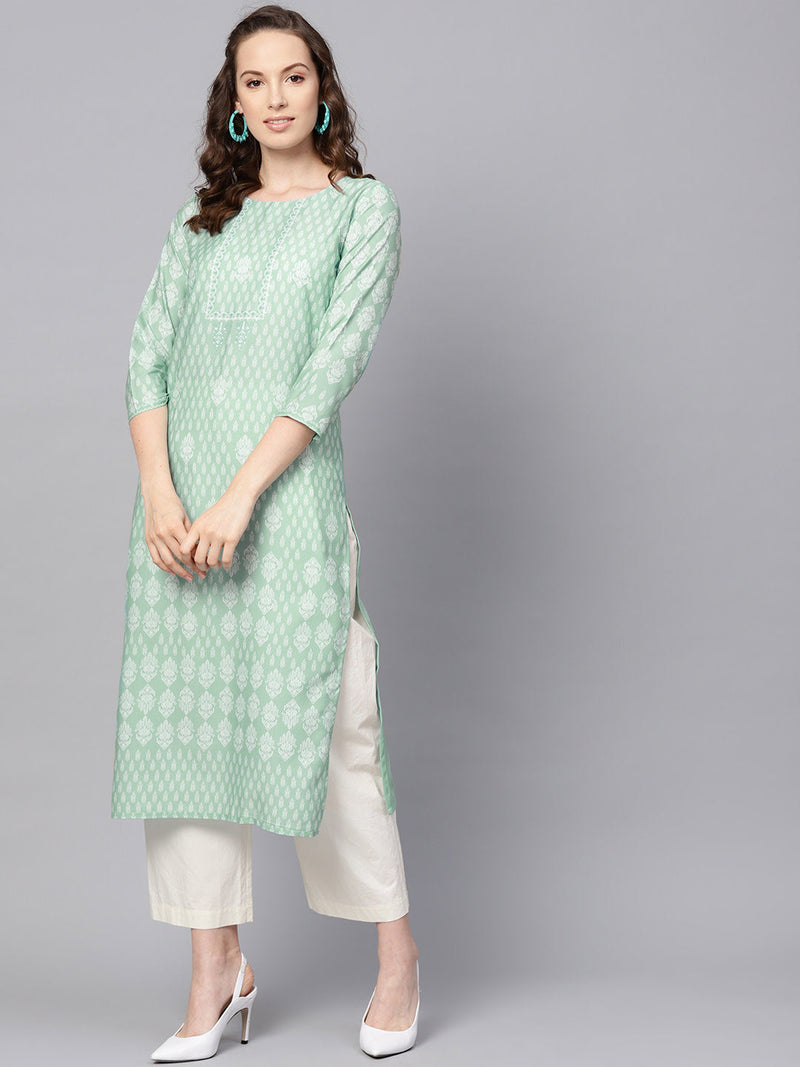 Ahika Women Casual Wear Crepe Fabric Sea Green Color Trendy Kurti
