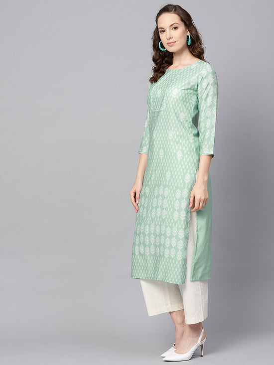 Ahika Women Casual Wear Crepe Fabric Sea Green Color Trendy Kurti