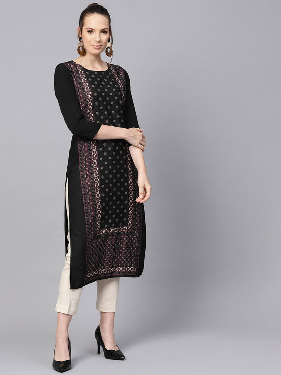 Ahika Women Crepe Fabric Simple Function Wear Black Color Kurti