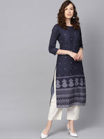 Ahika Women Crepe Fabric Navy Blue Color Printed Fancy Daily Wear Kurti