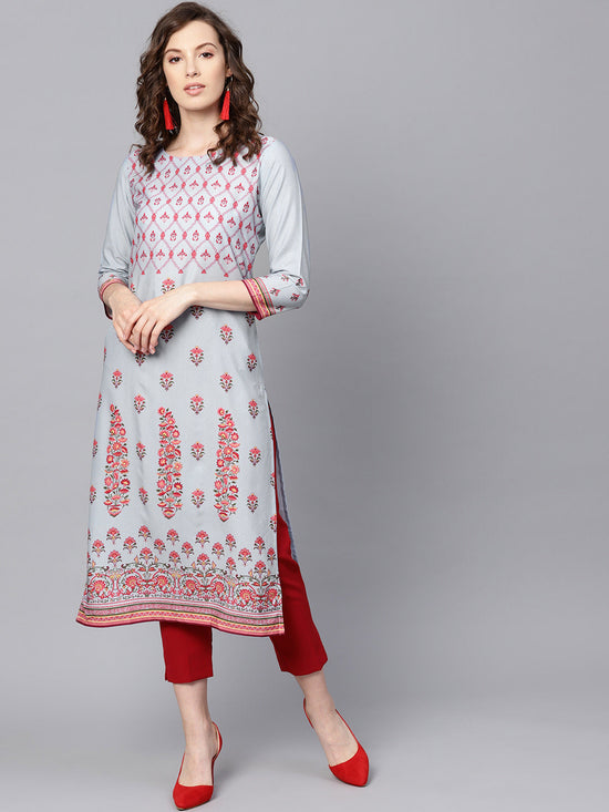 Ahika Women Crepe Fabric Trendy Festive Wear Grey Color Printed Kurti