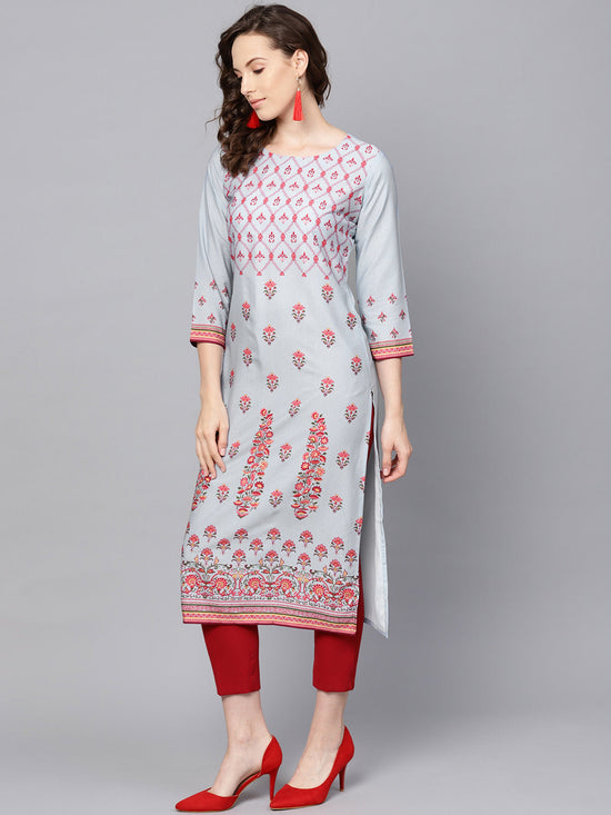 Ahika Women Crepe Fabric Trendy Festive Wear Grey Color Printed Kurti