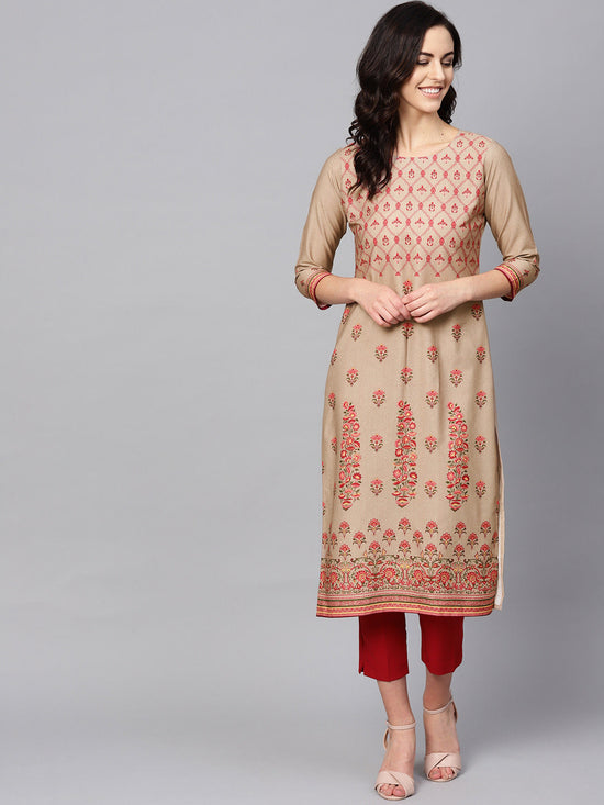 Ahika Women Crepe Fabric Printed Simple Function Wear Cream Kurti