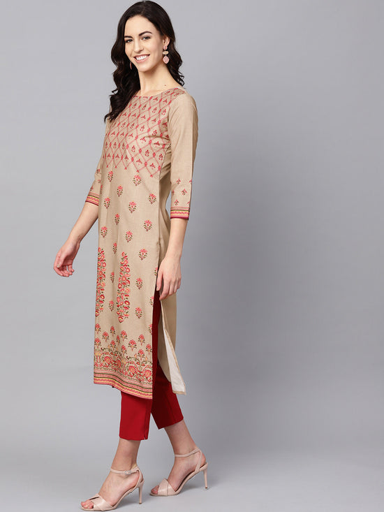 Ahika Women Crepe Fabric Printed Simple Function Wear Cream Kurti