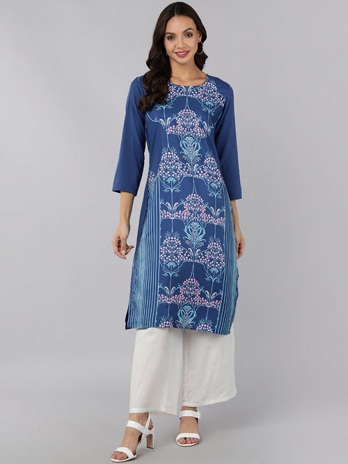 Ahika Women Blue Ethnic Motifs Printed Thread Work Kurta