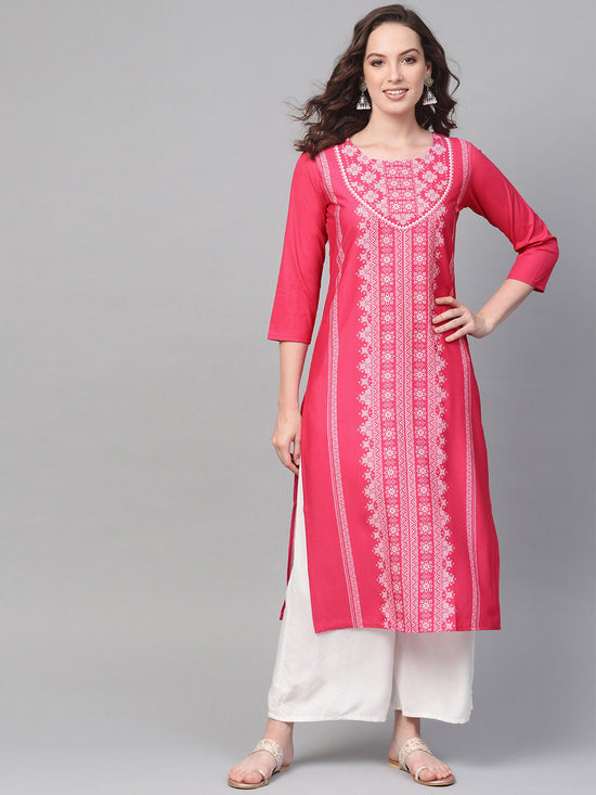 Ahika Women Crepe Fabric Printed Simple Function Wear Pink Color Kurti