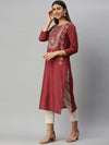 Ahika Women Poly Crepe Maroon Ethnic Motifs Printed Straight Kurti