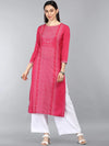 Ahika Women Pink White Geometric Printed Straight Kurta