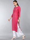 Ahika Women Pink White Geometric Printed Straight Kurta