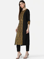 Ahika Women Black Brown Geometric Printed Panelled A Line Kurta