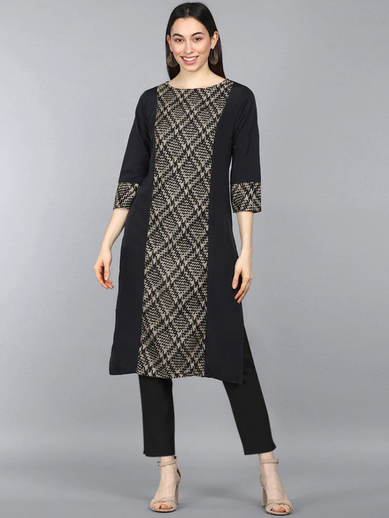 Ahika Women Black Beige Checked Panelled Straight Kurta