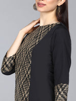 Ahika Women Black Beige Checked Panelled Straight Kurta