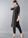 Ahika Women Black Beige Checked Panelled Straight Kurta