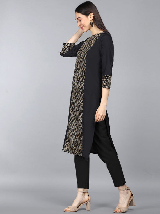 Ahika Women Black Beige Checked Panelled Straight Kurta