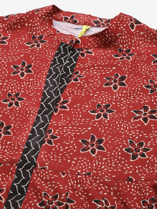 Ahika Women Poly Crepe Maroon Ethnic Motifs Printed A Line Kurti