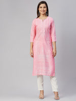 Ahika Women Pink White Ethnic Motifs Printed Kurta 1