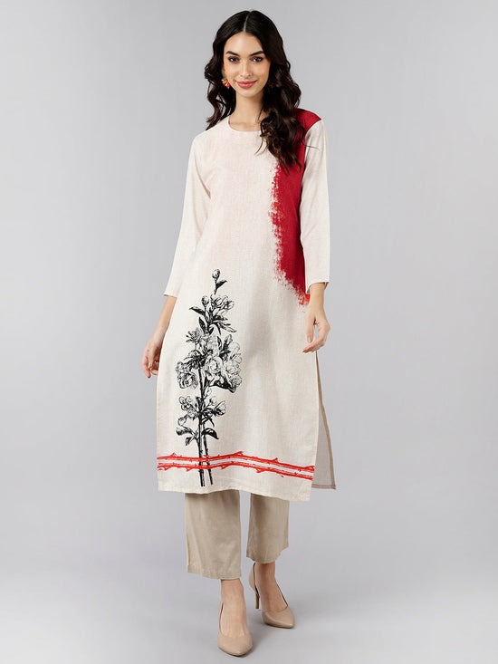 Ahika Women Cream Floral Kurtas