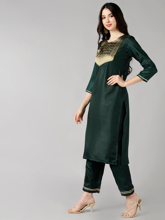 Ahika Women Green Woven Design Kurtas