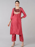 Ahika Women Fuchsia Woven Design Kurtas