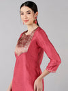 Ahika Women Fuchsia Woven Design Kurtas