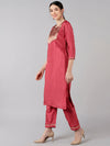 Ahika Women Fuchsia Woven Design Kurtas