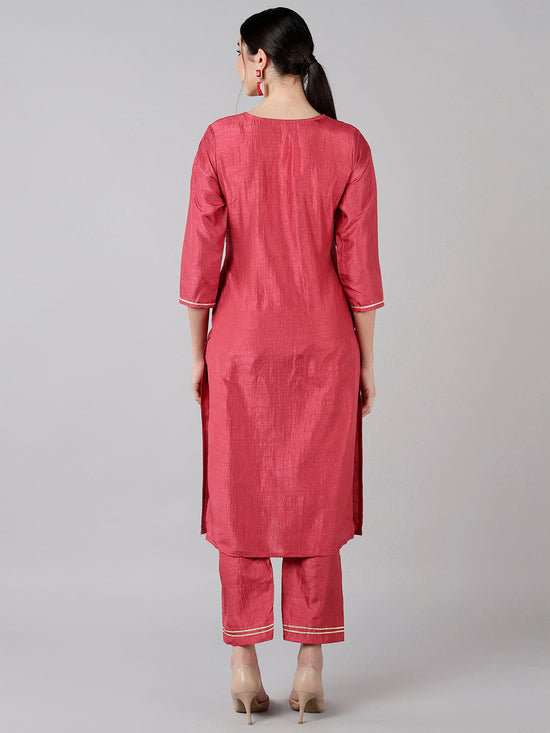 Ahika Women Fuchsia Woven Design Kurtas