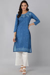 Ahika Women Blue Ethnic Motifs Embroidered Chikankari Kurta