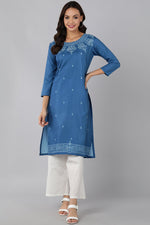 Ahika Women Blue Ethnic Motifs Embroidered Chikankari Kurta